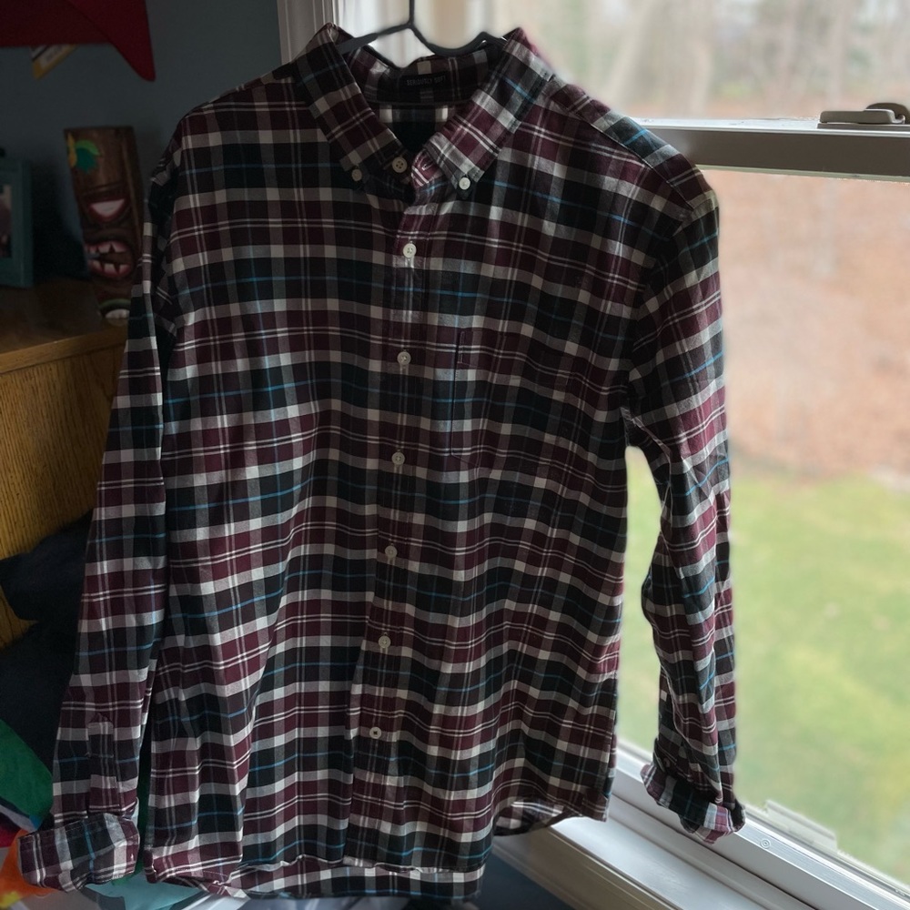 American Eagle AE Maroon Flannel Shirt Men’s Size: Large